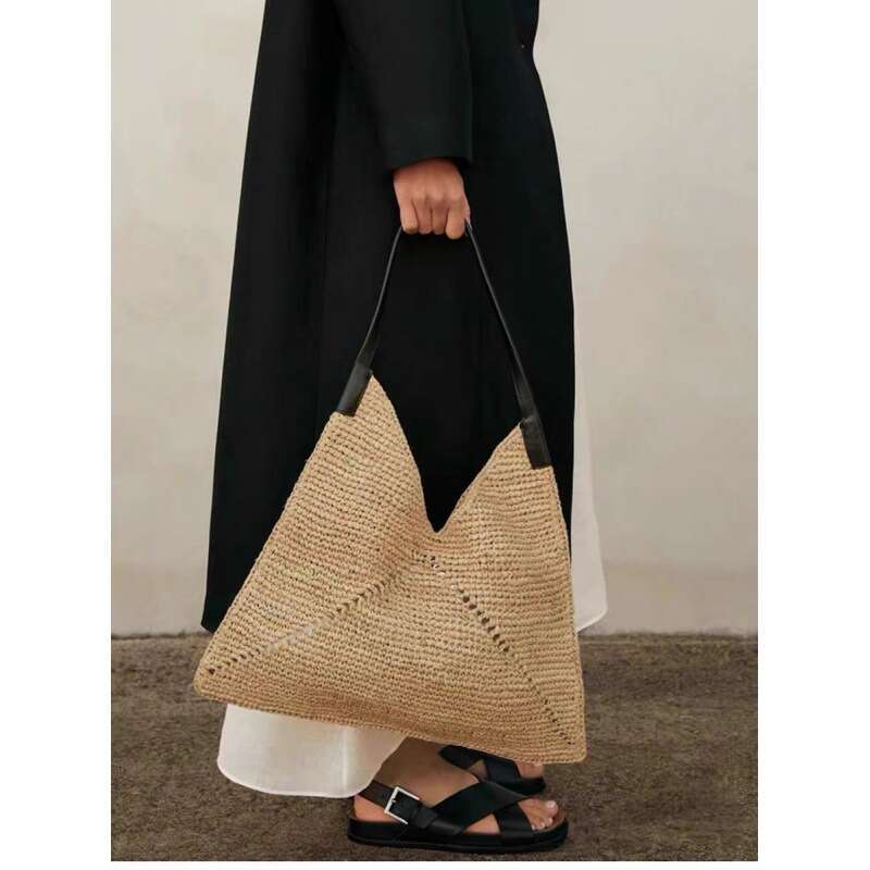 Ins Style Resort Beach Bag Internet Celebrity Same Style Car Stitching Folding Single Shoulder Handbag Woven Bag Beach Vacation Women S Bag Trend KQ