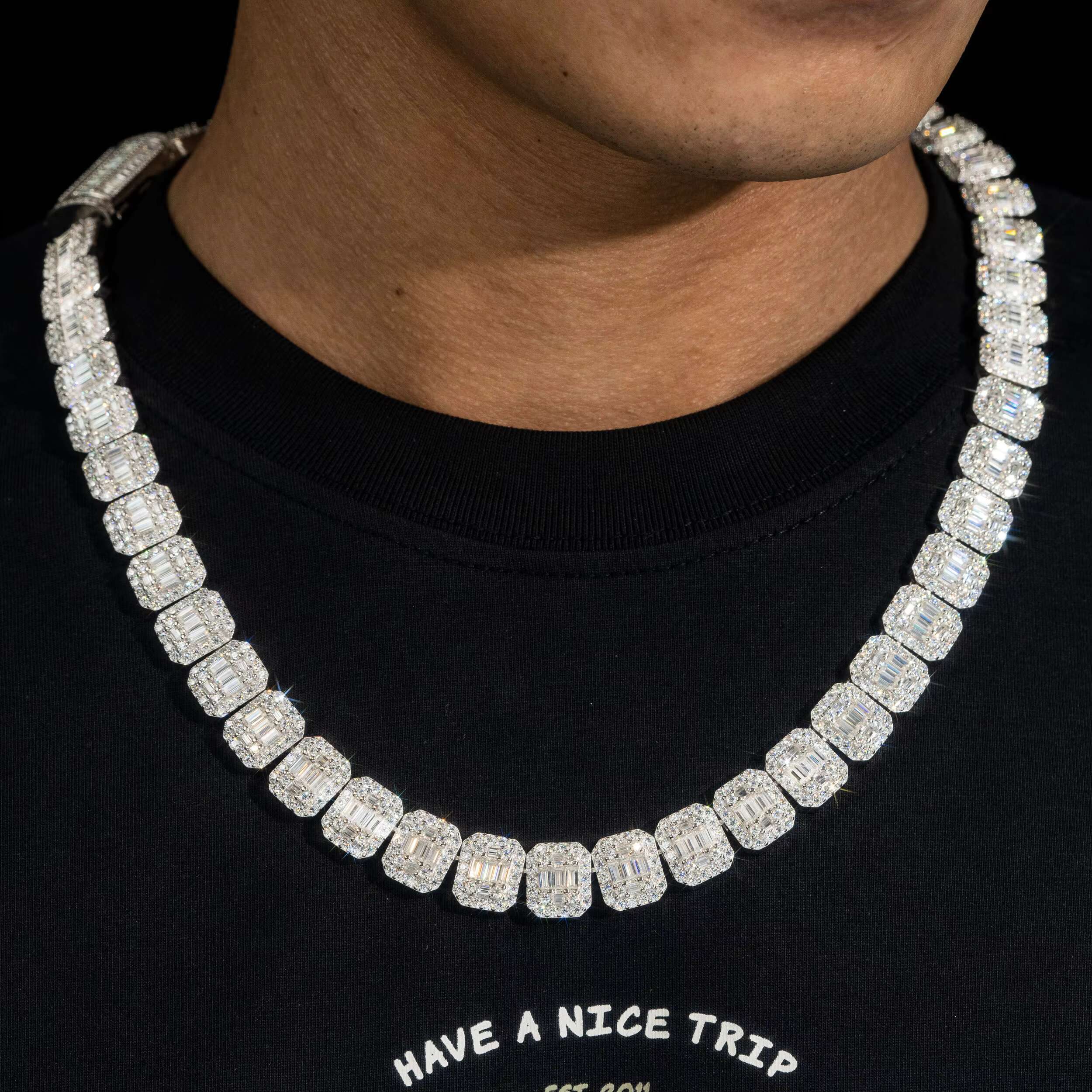 Pass Tester Custom Cuban Chain 925 Silver VVS Baguette Moissanite Hiphop Rapper Jewelry Iced Out Cuban Link Necklace