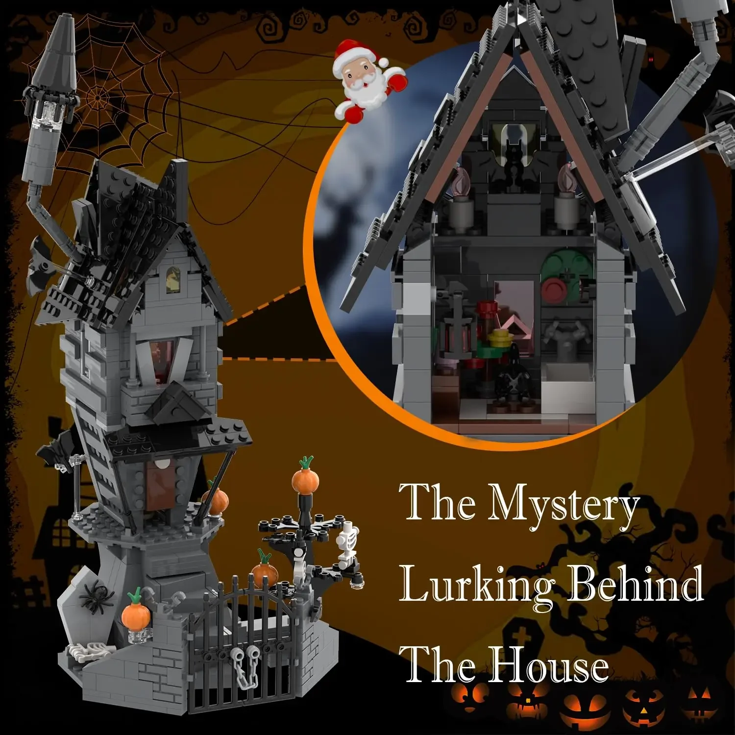 581PCS Nightmare Castle Building Blocks Ghost Skeleton Pumpkin Hut Model Educational DIY Creative Toy Holiday Gift for Kids Fans