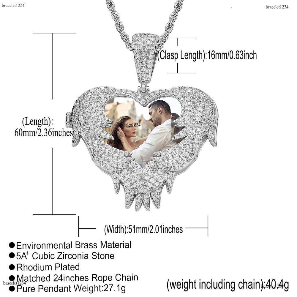 Luxury designer Flip Heart Photo Pendant Gold silvered Ice out VVS Moissanstone Hip Hop Men Women's Frame Necklace with FREE shipping