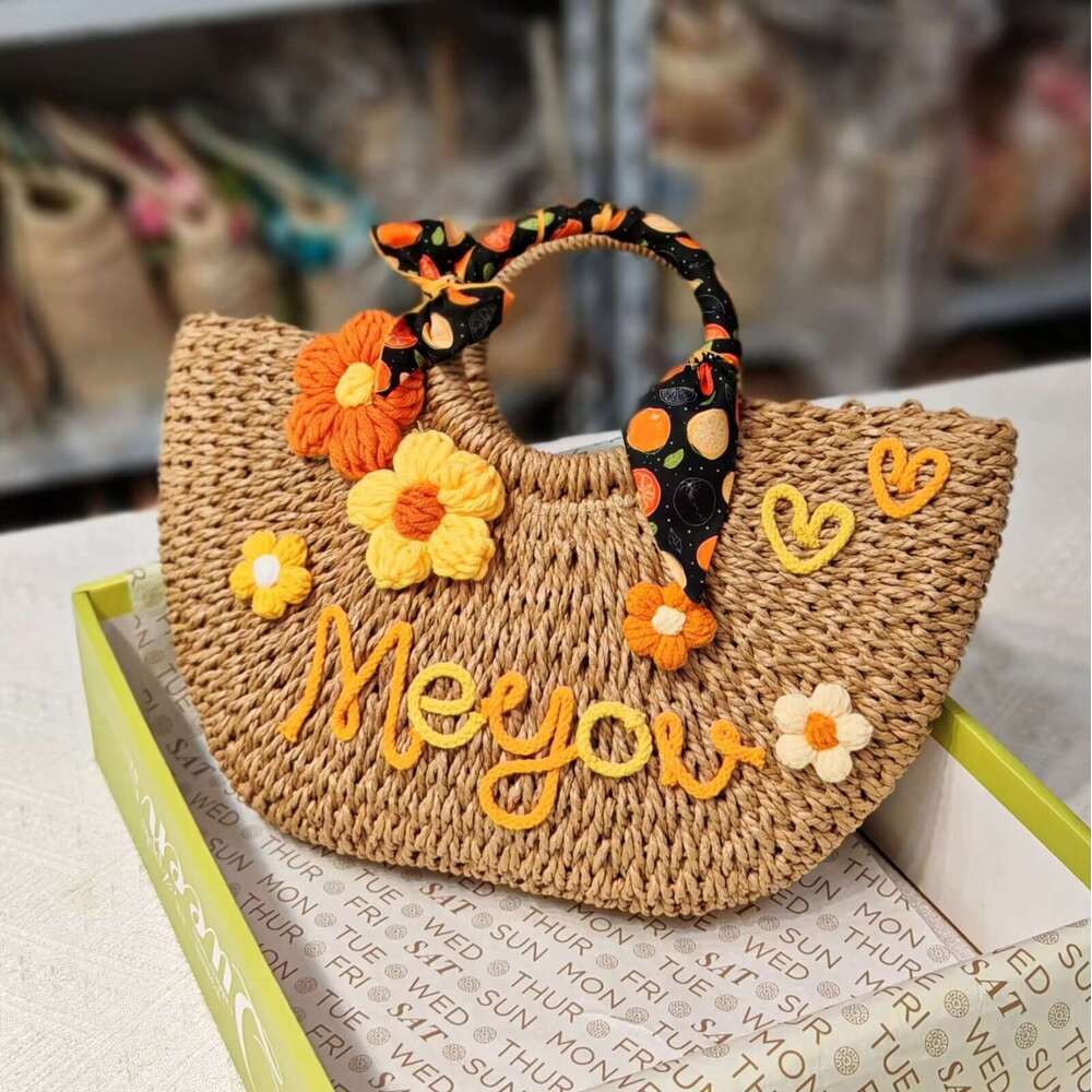 Ins Style Resort Beach Bag Letters Can Be Ordered For New Handbag Summer Seaside Vacation Straw Bag Niche Woven Handbag KQ