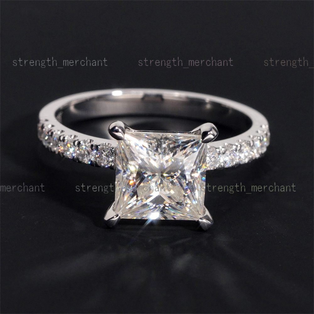 Designer ring 14K Real Gold VVS Moissanite Diamond Women Engagement Ring Set Princess Cut Solitaire Ring Hip Hop Jewelry Wedding Ring Band