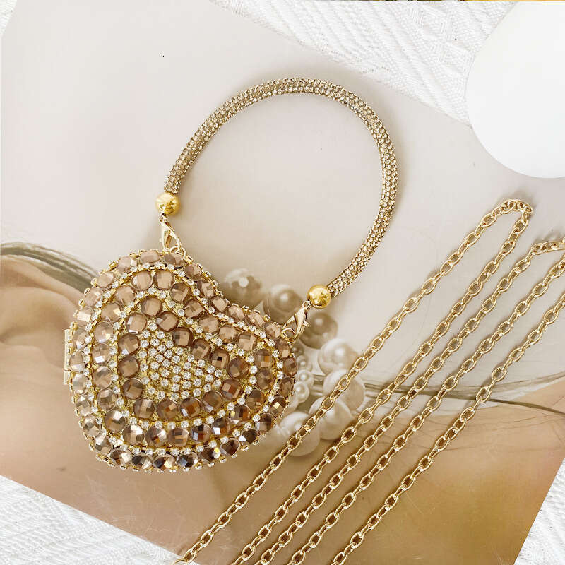 Change Small Chain With Diamond Glass Stone Mini Peach Heart Banquet Bag For Women