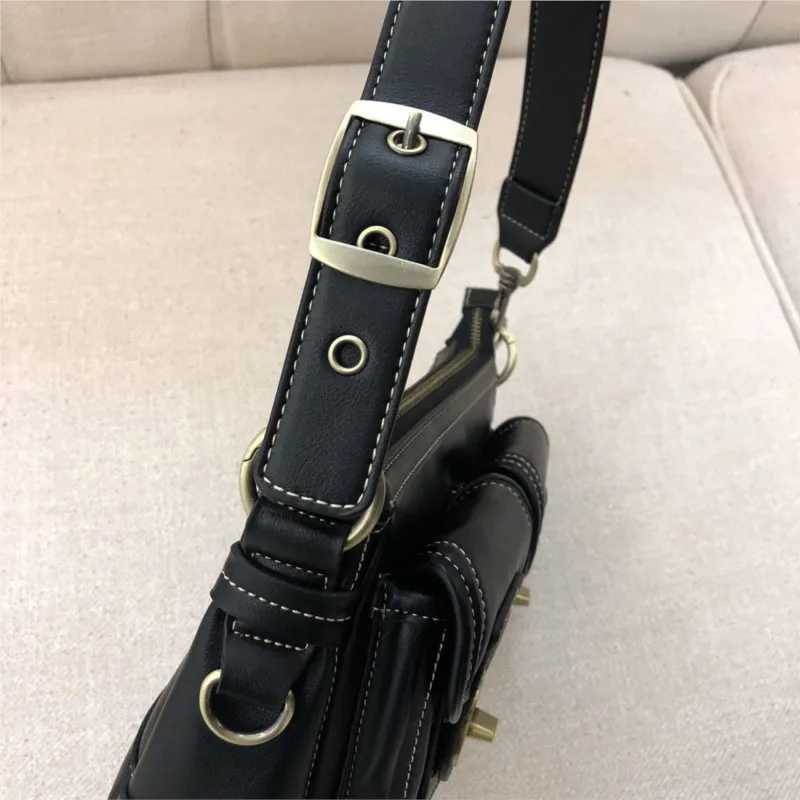 Jiaerdi Vintage Moto Biker Black Shoulder Bags Wen High Street Leather Chic Pocket Underarm Bag Ladies Y2k Handbag Purse Y250705