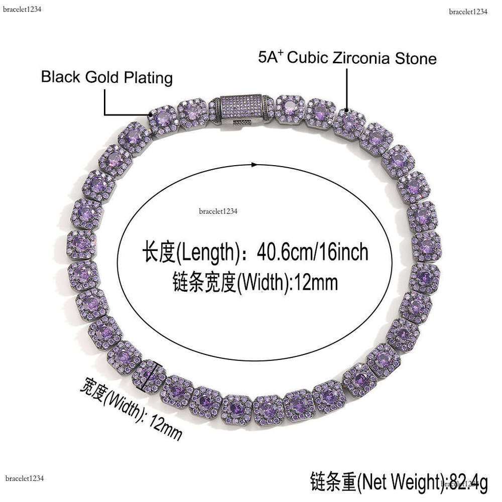 Luxury designer 12mm rock sugar purple Ice out VVS Moissanite collarbone chain for men and women Hip Hop necklace Free delivery