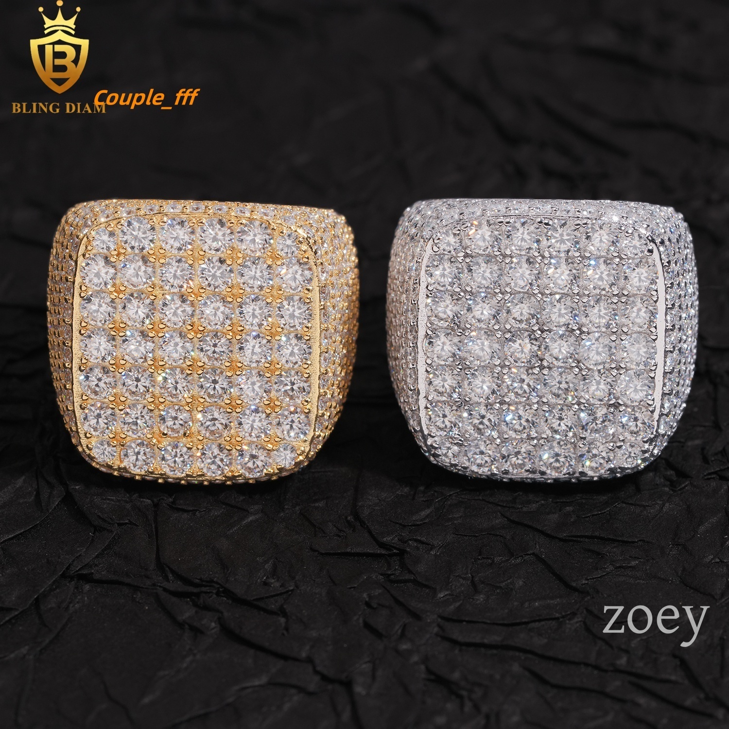 Wholesale Hip Hop Jewelry 925 Sterling Silver Ice Out Vvs Moissanite Fully Diamond Men Rings Square and Hamsa