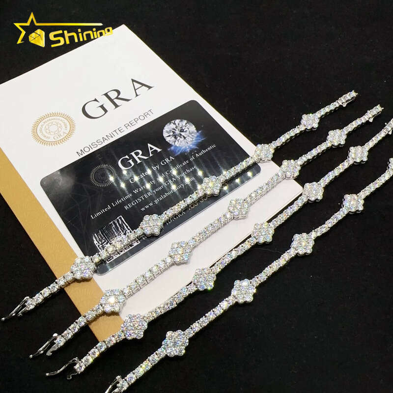 Wholesale Price Flower Silver 925 Lab VVS Moissanite VVS Silicon Stone Hip Hop Iced Out Jewelry Tennis Chain Bracelet