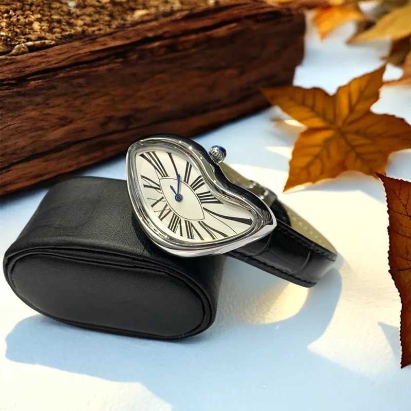 Medieval alien watches melt and twist Y2K alien ladies and mens leather strap fashion advances in niche design of quartz watches Z250422