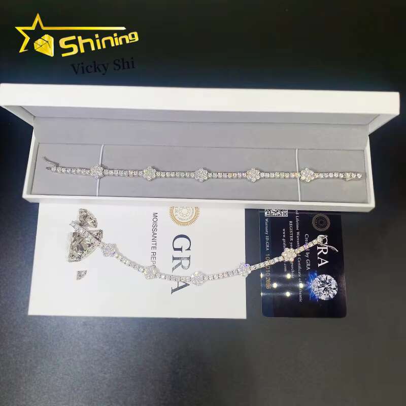 Hot Selling Flower Style Moissanite Diamond Bracelet 925 Silver 3MM Iced Out VVS Moissanite Tennis Chain Bracelet