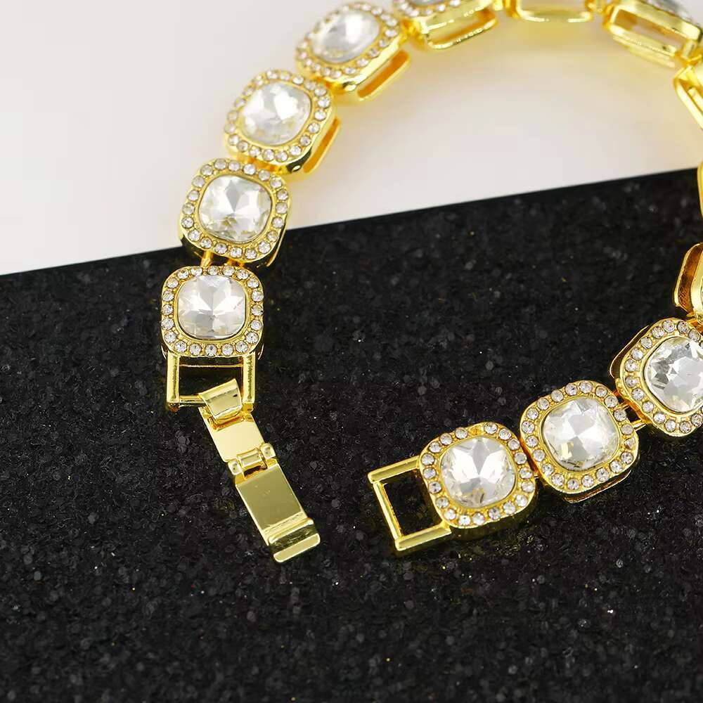 Hip Hop Jewelry Set Iced Out Full Diamond Jumbo Square Cube Suger Sparkling Tennis Link Chains Necklace Bracelet for Women Men