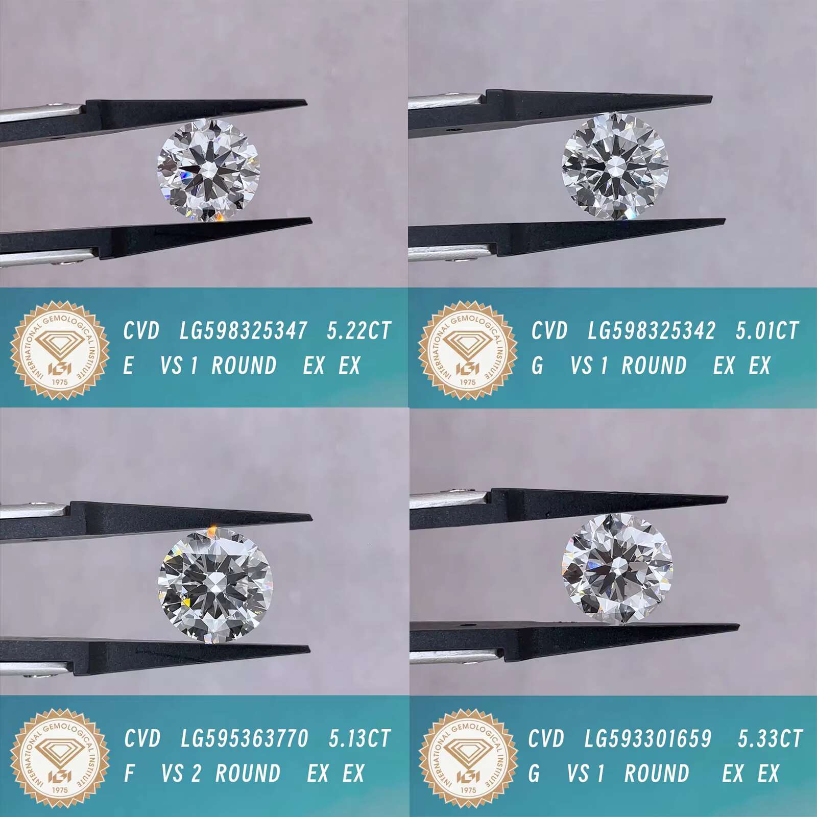 IGI Certificate 5CT Lab Created Diamond Large Size CVD Man Made Lab Grown Diamond for Jewelry Making