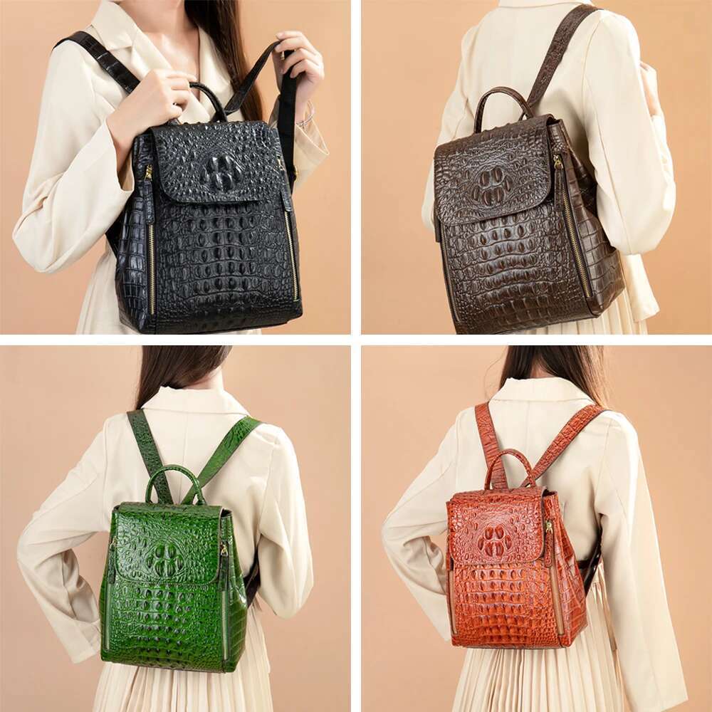 WESTAL Crocodile Pattern Women Backpacks Leather Vintage Female Shoulder Ladies Travel Back Pack Casual School Bag