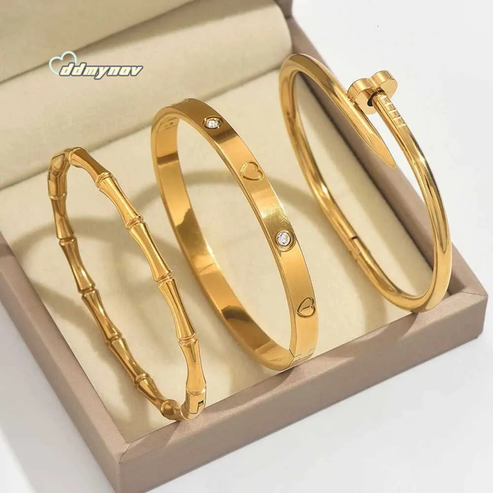 Luxury Bamboo Zircon Bracelet Set Classic Design Waterproof Stainless Steel Fade Resistant Jewelry S H11.21 ddmynov