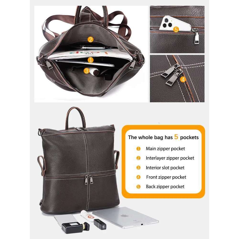 Zency Women S Classic Genuine Leather Travel Backpack Knapsack Big Capacity For Ipad A Laptop Ladies Shoulder Bag With Strap Bag