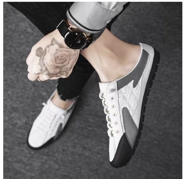 New Mens Haft Shoes Fashion Mules Slippers Mesh Training Shoes Comfortable Lace-Up Sneakers Outside Soft Sole Casual Driving Shoe 39-44 NOXY47