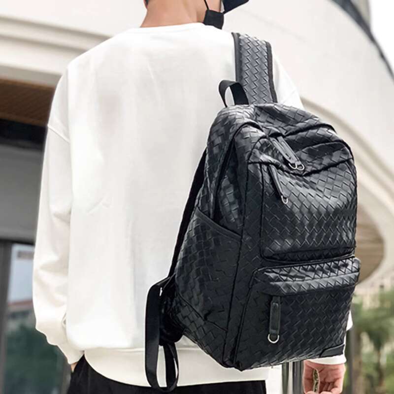 High end trendy brand, bag, leather computer woven college student backpack, men's travel bag