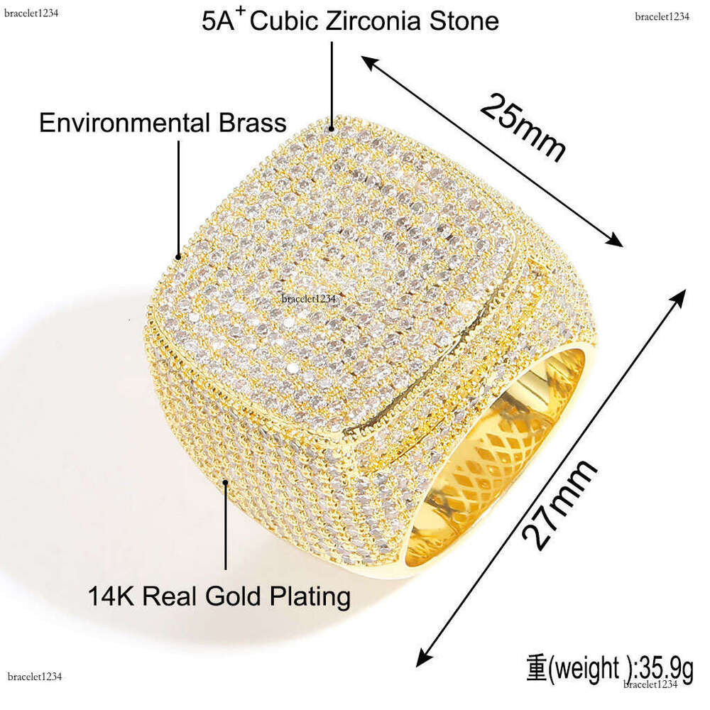 Luxury designer Men's full Diamond Square exaggerated micro Inlaid Ice out VVS Moissanite Hip Hop Ring with FREE shipping