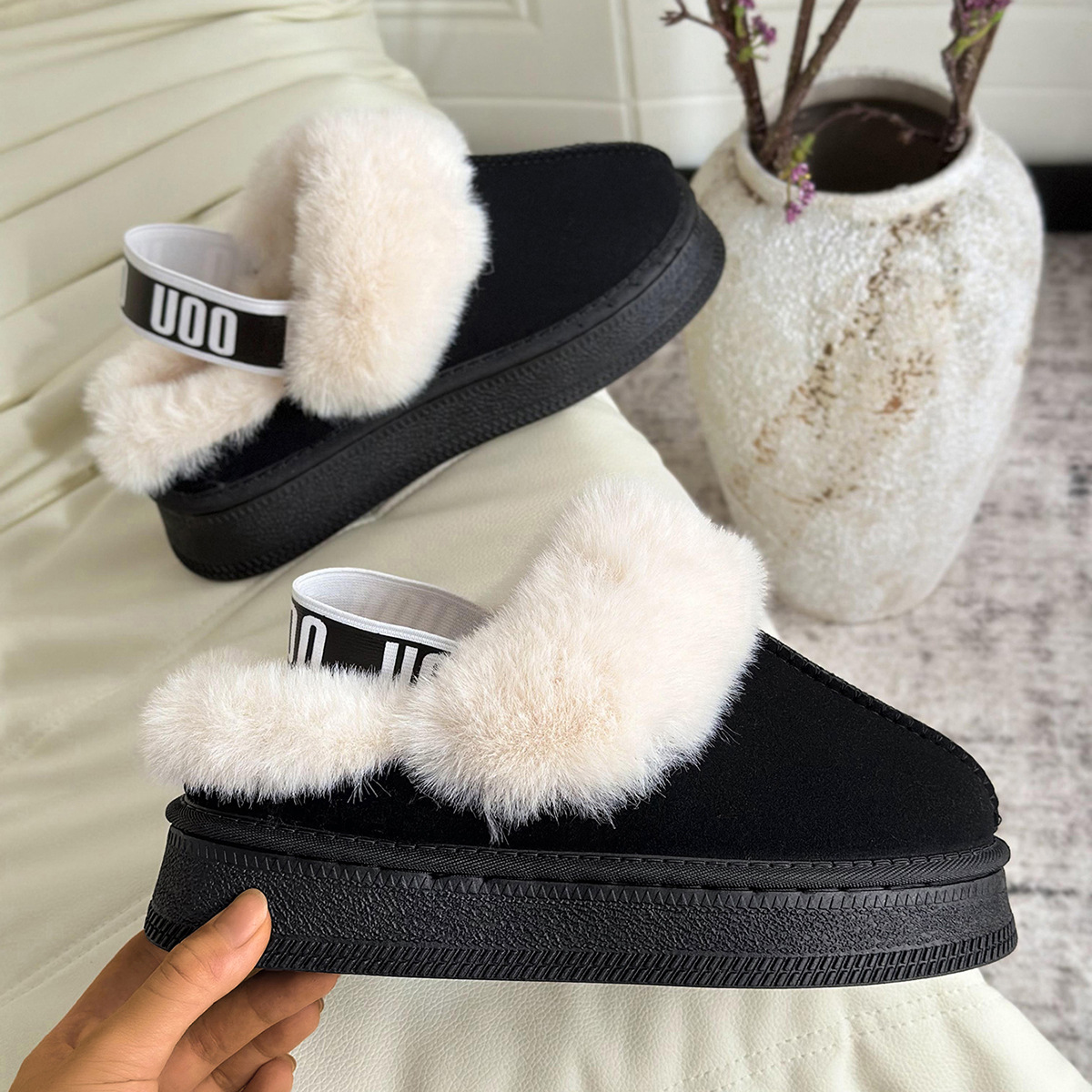 free shipping Designer Snow Boots new Winter New Korean Style Thick Sole Furry Closed-Toe Fleece-Lined Warm Indoor Outdoor Cotton Shoes