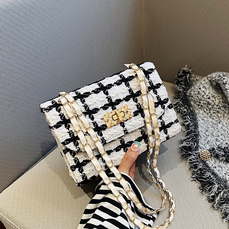Cross-border 2025 new shoulder bag saddle bag women's fashion trend chain bag texture plaid messenger square bag