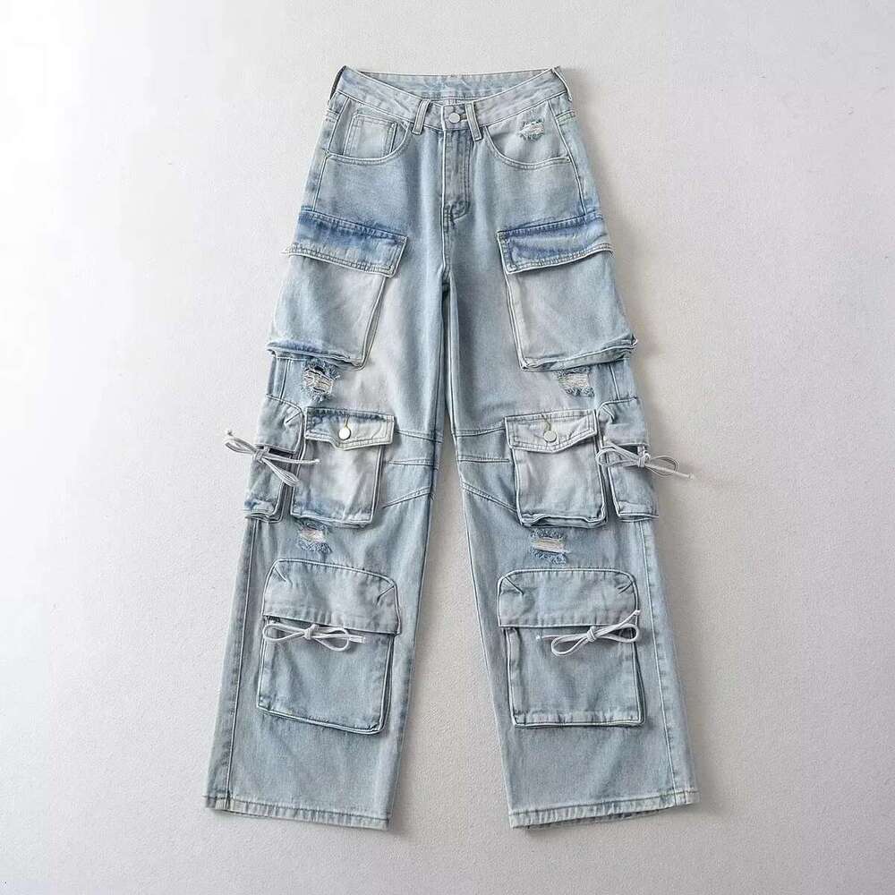 Comfortable Street Style Denim Multipocket Three Color Loose Fit European American Trade Union Workwear Trousers