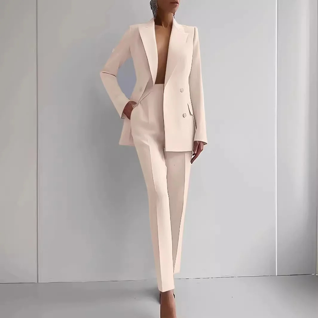 Office Blazer Pants two-piece womens fashion Buton set jacket two-piece set winter casual solid color pants set 250418