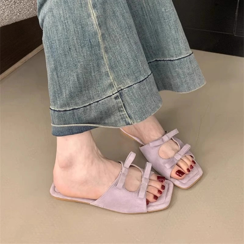 Womens Slippers Flats Bow Fashion Shoes Dress Summer Woman Sandals Elegant Flip Flops Cozy Sandalias De Mujer 250422