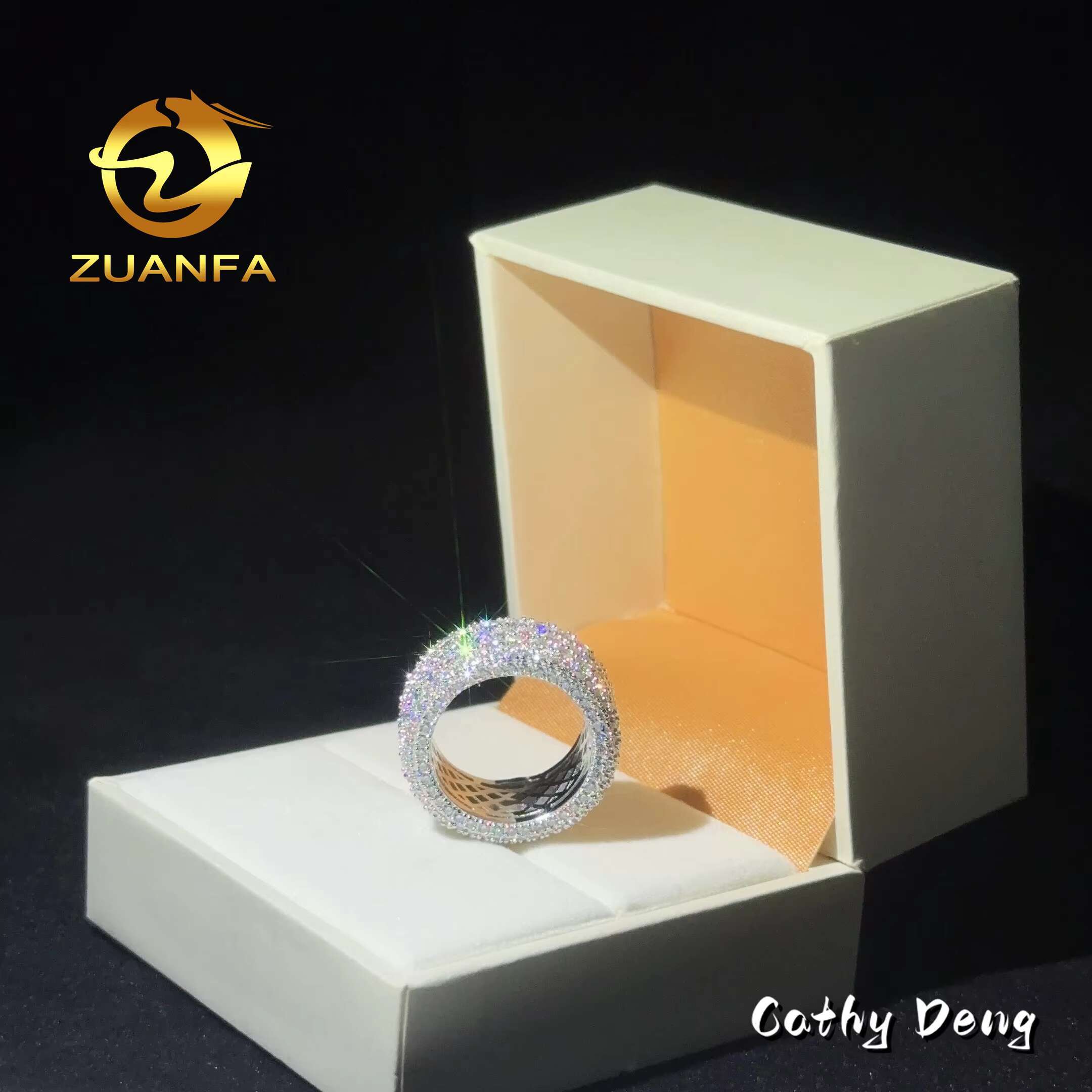 Fashion Men Diamond Ring 5 Rows VVS Moissanite Hip Hop Ring 925 Sterling Silver Fully Iced Out Wedding Band for Men