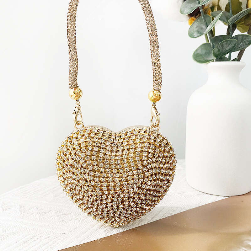 Change Small Chain With Diamond Glass Stone Mini Peach Heart Banquet Bag For Women