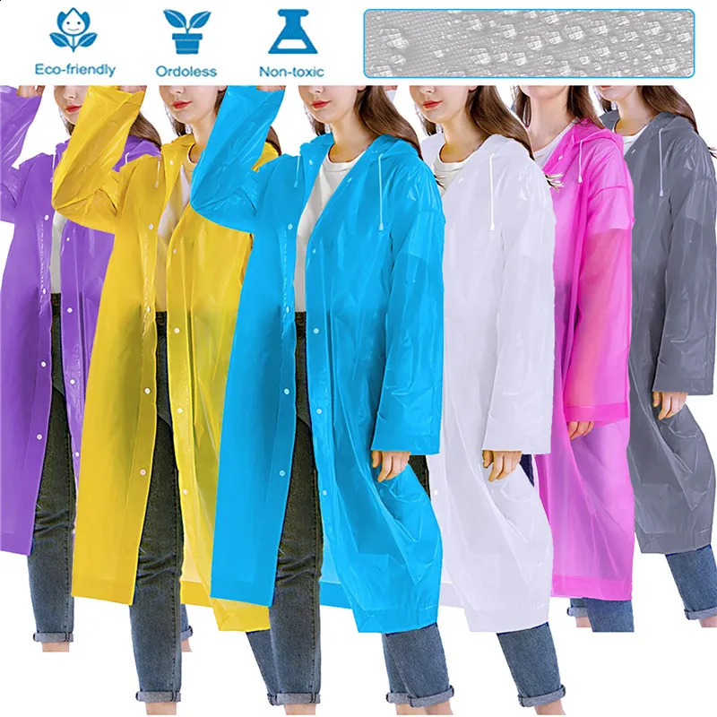 1PC Women Waterproof Long Raincoat Waterproof Hooded EVA Rain Jacket Man Poncho Outside Hiking Rainwear Clothing Men Rain Coat 250421