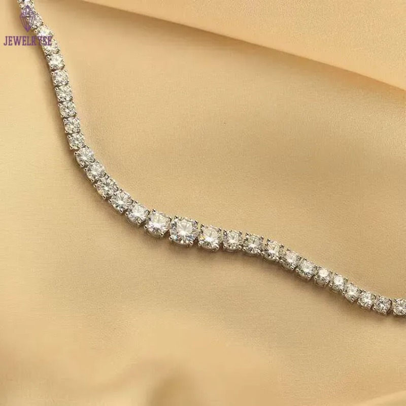 AAA Gems White Gold Vermeil Graduated Size 3.5mm VVS Moissanite Dia Tennis Chain Necklace for Women
