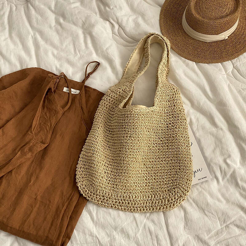 Ins Style Resort Beach Bag Large Capacity Crossbody Women S Summer Sail Cloth Vacation Beach Side Cm Single Shoulder Bag Straw Woven Bag KQ