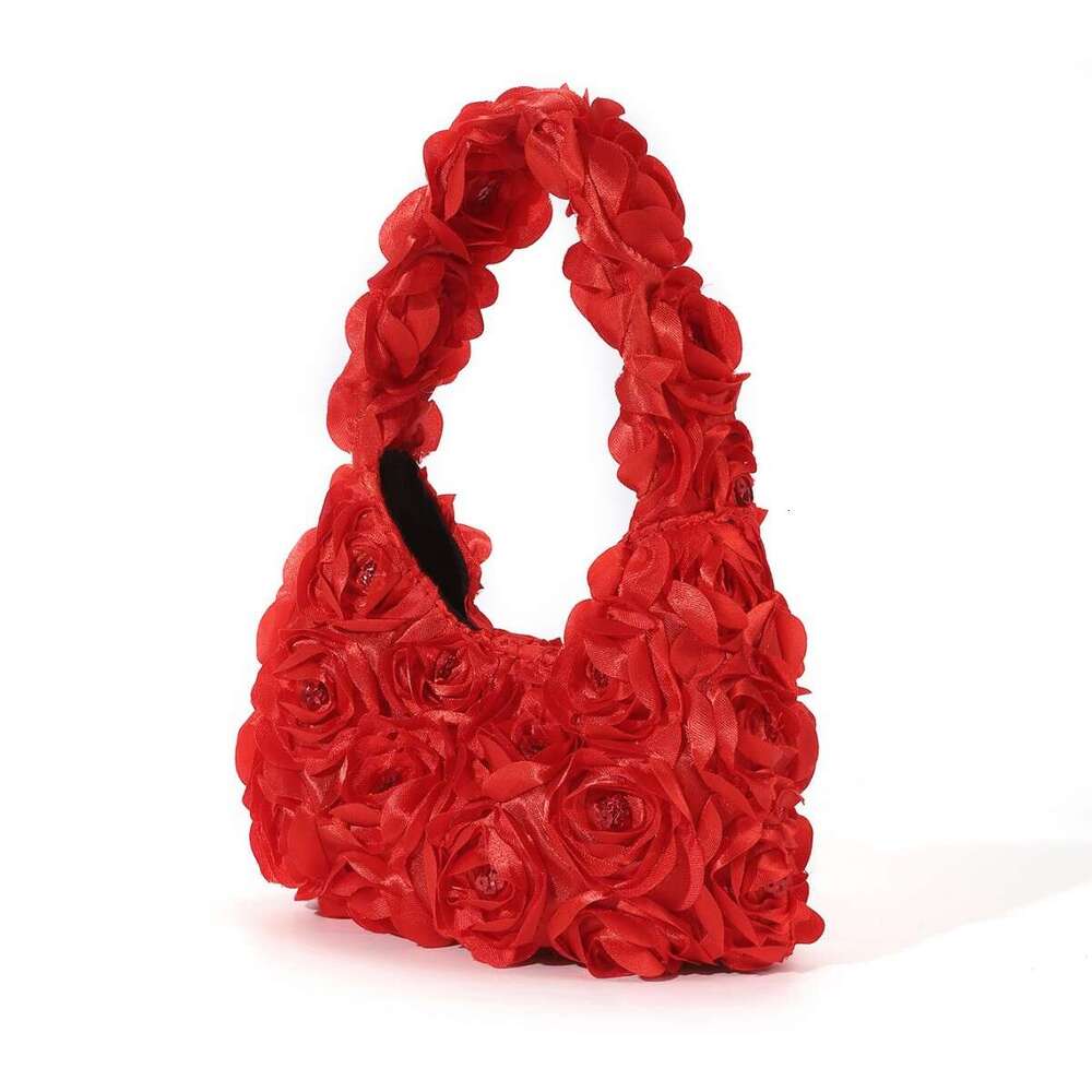 3D Rose Blossoms Sparkling Crescent Moon Package Color Ding Handheld Cheongsam Wedding Women's Banquet Bag