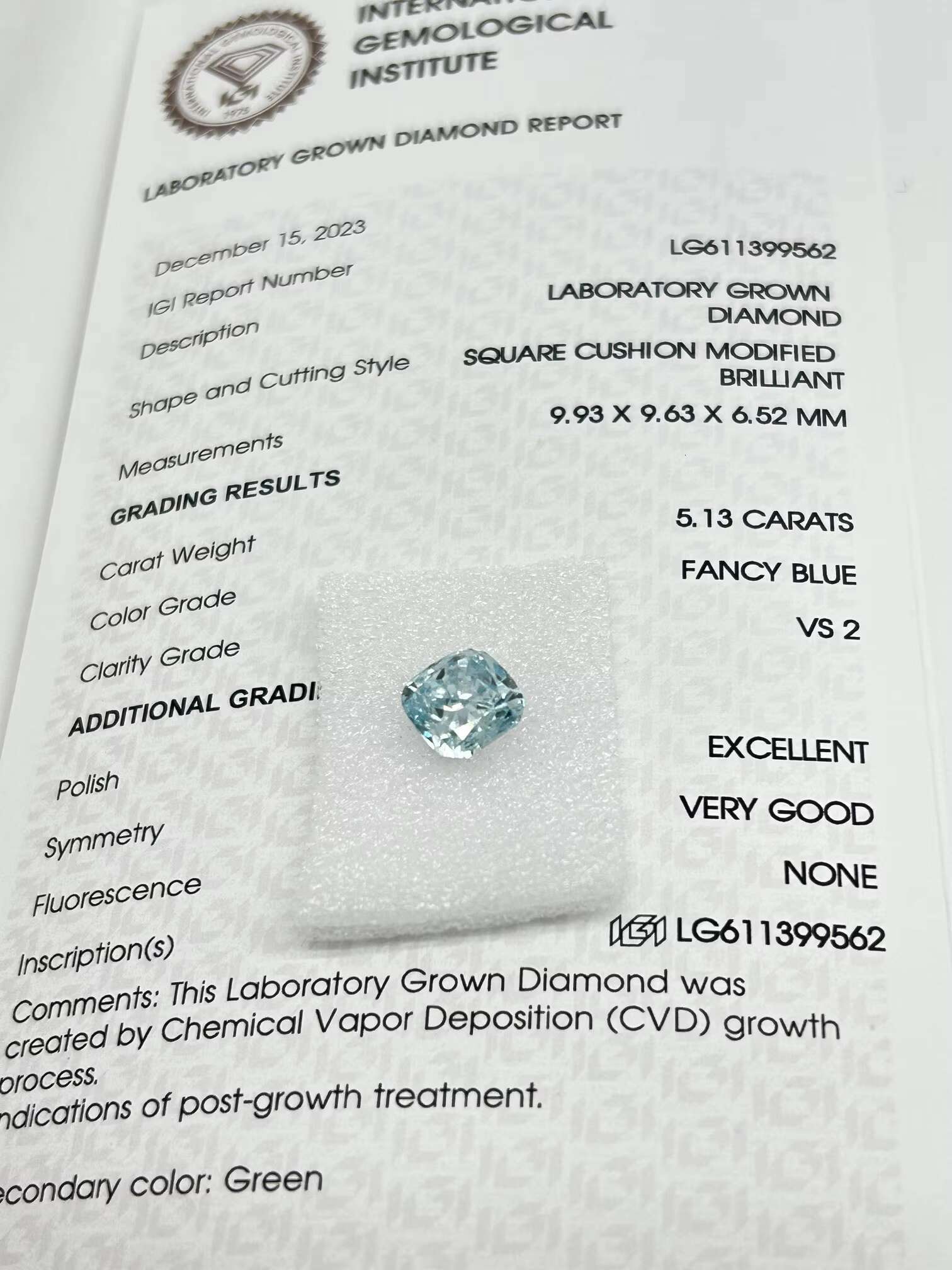 Lanphear Fancy Blue Color IGI Certified CVD VS2 5.13Ct Lab Diamond Cushion Cut Fancy Shape Lab Grown Diamond HPHT Loose Diamond