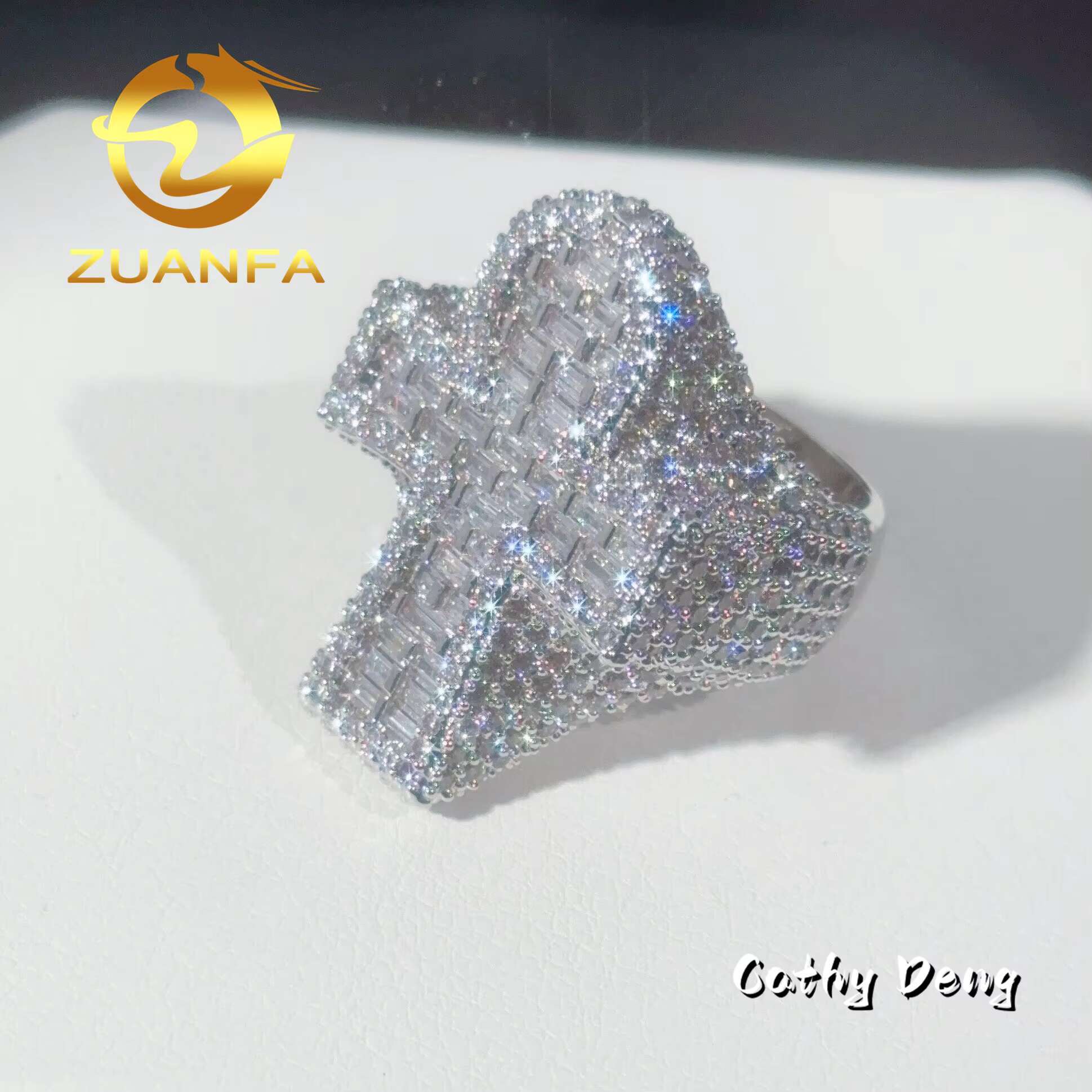 Zuanfa Jewelry Hot Selling Hip Hop Ring Cross Full Pave Moissanite 925 Sterling Silver Ice Out Moissanite Men Diamond Ring