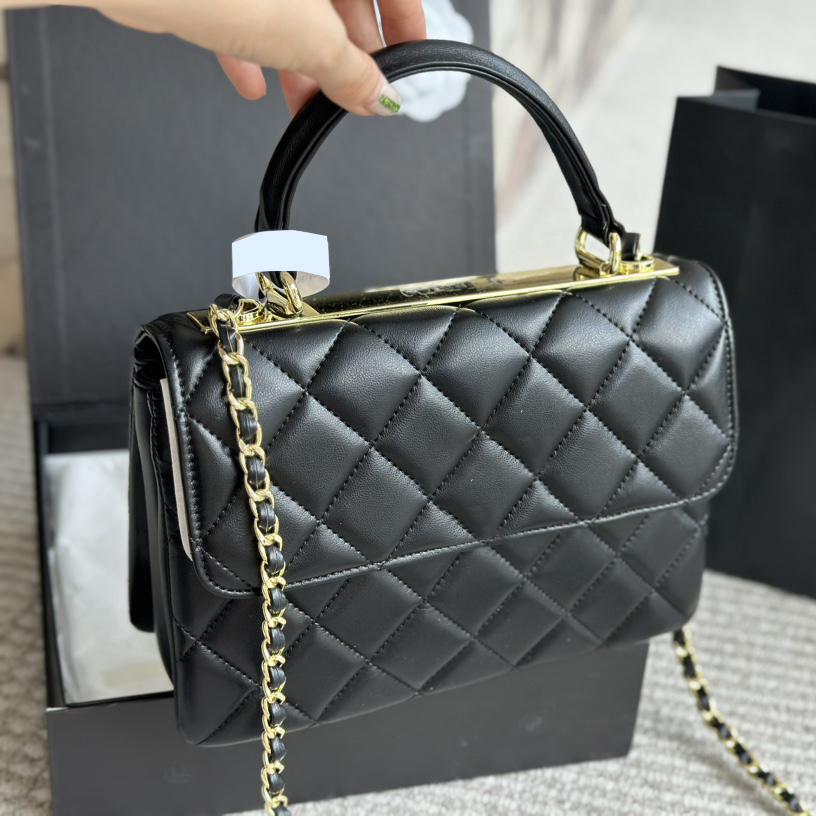 25cm Women Designer Trendy Multi Pocket Flap Quilted Bag With Top Leather Handle Clutch Totes Letter Metal Matelasse Gold Chain Crossbody Handbags Sacoche Purse