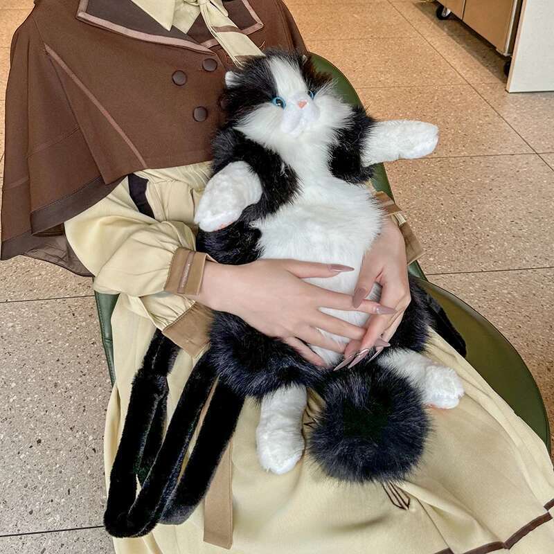 Handmade Plush Kitten Backpack Stuffed Animal Cow Cat Fashion For Women Kids Anniversary Birthday Lolita Backpacks Gift