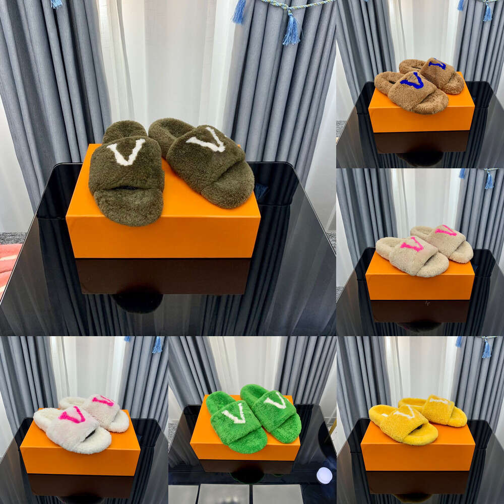 Winter Woman shoe Luxury brand shoes Slipper furry slide Designer sandal Wool Slippers Flat Slides Warm Fluffy Furry Sandal fur slide Comfortable Fur Slipper shoes