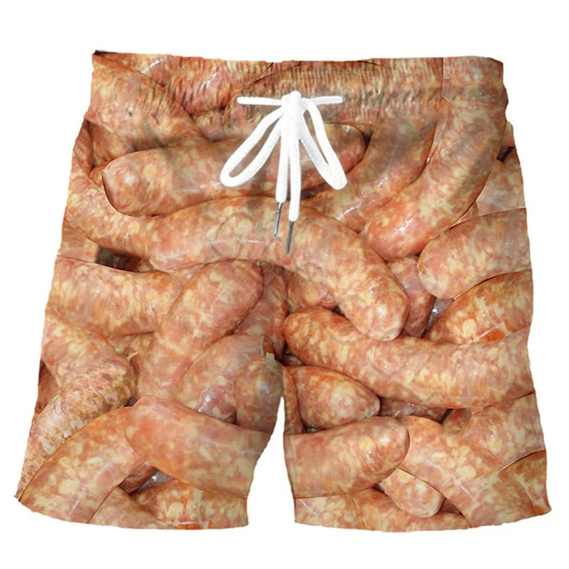 Sausage food graphic beach shorts mens shorts 3D cheese printing elastic waist board luggage swimsuit homme 2023 ice 250414Z