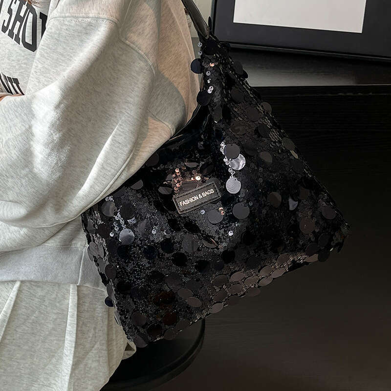 This Year's Popular Niche Design Large Sequin Tote 2024 Fashionable And Casual New Style Single Shoulder Underarm Bag For Women