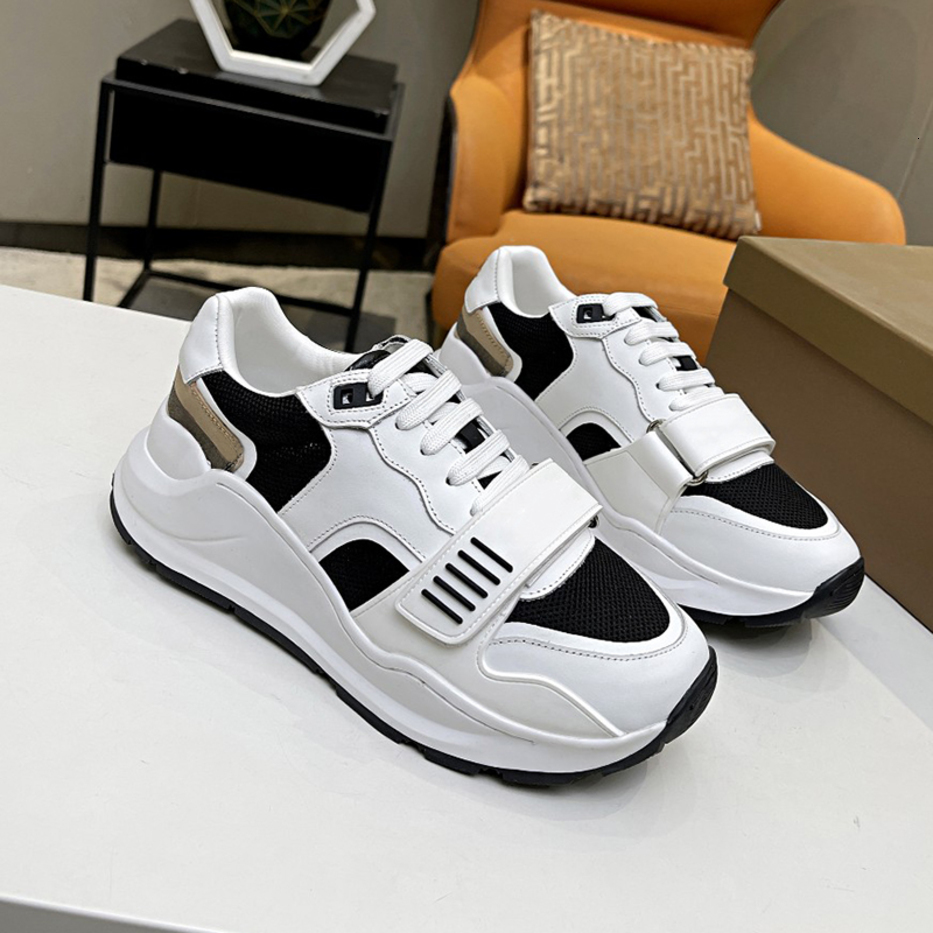 Really mirror quality Designer Casual Shoes Sneakers Vintage genuine calfskin Leather Trainers Fashion ShoesPatchwork Platform Lac burberrys burberry2 6A12 bur