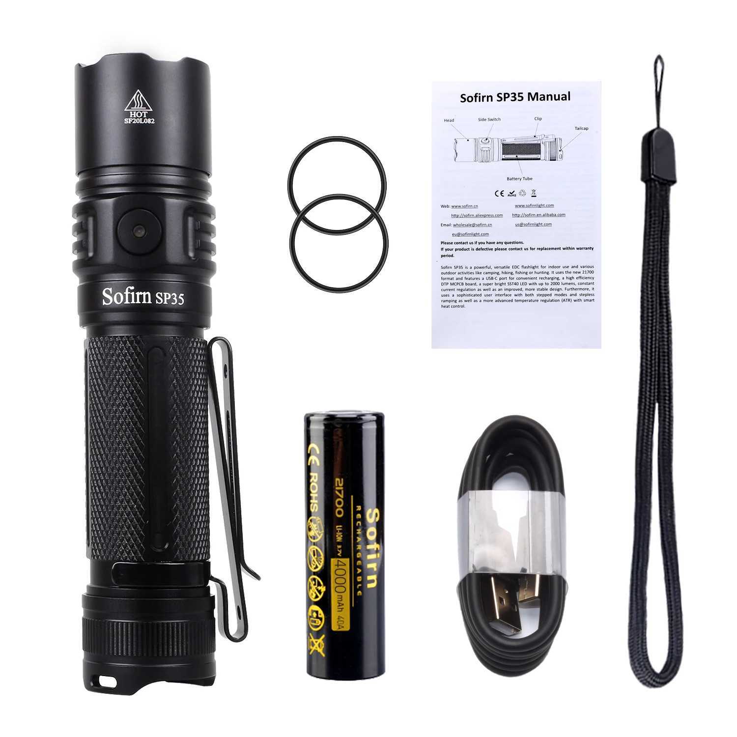 Sofirn SP35 2200lm SST40 LED flashlight 2A USB C charging 21700 flashlight power EDC tactical light hunting light Z250422