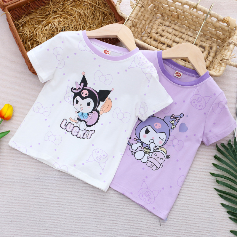 DISNEY Children's designer clothes with cartoon prints girls' clothes with color-blocking T-shirts summer children's clothing girls