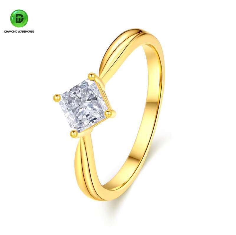 18K Yellow Gold Classic Style Princess Cut Lab Grown Diamond Wedding Engagement Ring Womens Party Jewelry CVD HPHT Diamonds