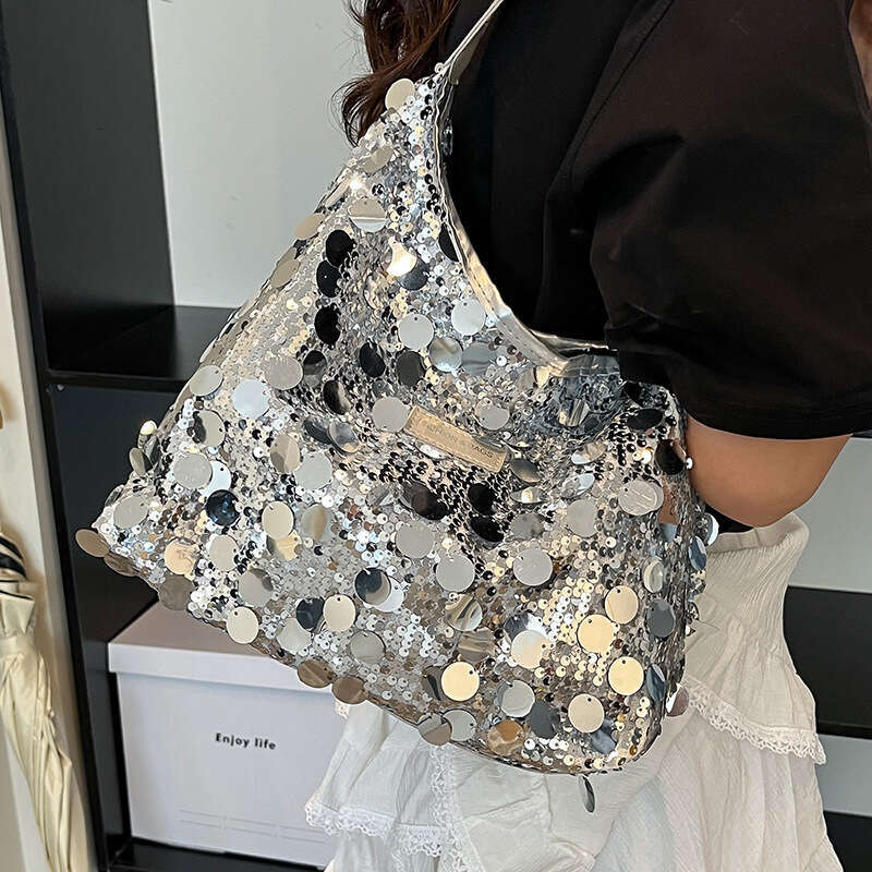 This Year's Popular Niche Design Large Sequin Tote 2024 Fashionable And Casual New Style Single Shoulder Underarm Bag For Women