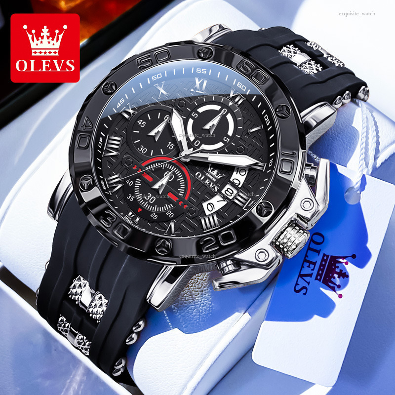 OLEVS Brand Designer Men S Watches Outdoor Casual Business Waterproof Silicone Straps Multi-functional Luminous Quartz Men's Watches Free Deliver