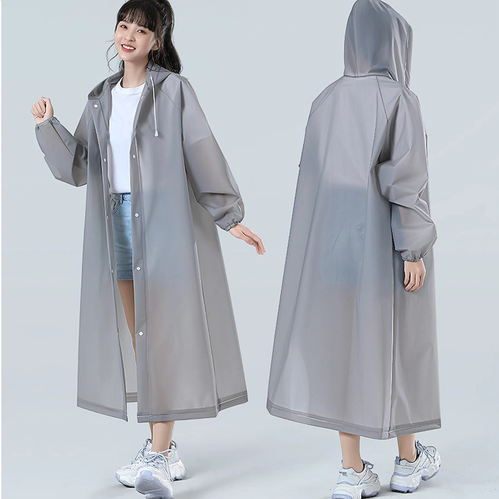 Classic Adult Raincoat Portable Quick Drying Rainsuit For Camping Hiking Waterproof Reusable Hooded Long EVA Poncho Women Men 250421