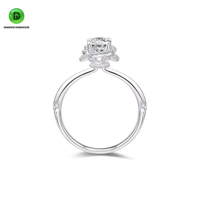 18K White Gold Classic Style Ring with Lab Grown Diamond Wedding Sample CVD HPHT Womens Party Jewelry Rhodium Plated