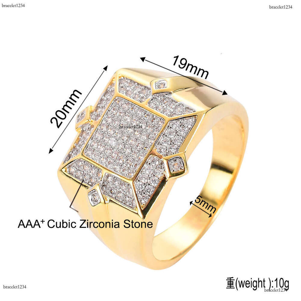 Luxury designer square men with ice out VVS Moissanite ring, hip-hop rapper ring free shipping