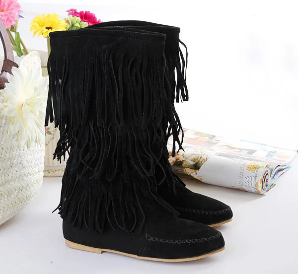 Womens Rubber Boots Shoes Flat Heel Round Toe Rain Large Size Elegant Low Mid Calf Ladies Flock PU Lace-Up Slip-On Fringe Rome 250418bj