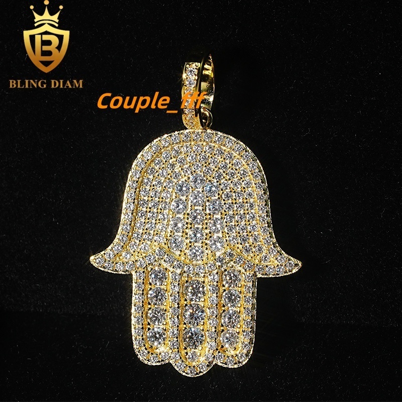 New Custom Hamsa Hand Pendant Hip Hop Jewelry Full Diamond VVS Moissanite 925 Silver Charm Pendant Pass Diamond Tester
